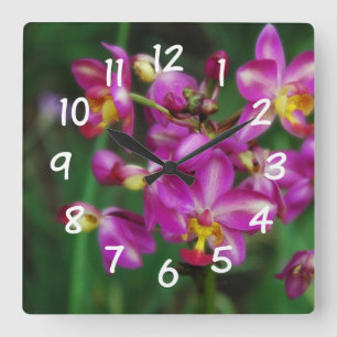 Living Room - Purple orchids Photo Quadratische Wanduhr