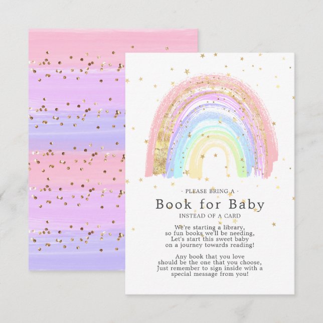 Livre arc-en-ciel rose or moderne pour la carte bé (Devant / Derrière)