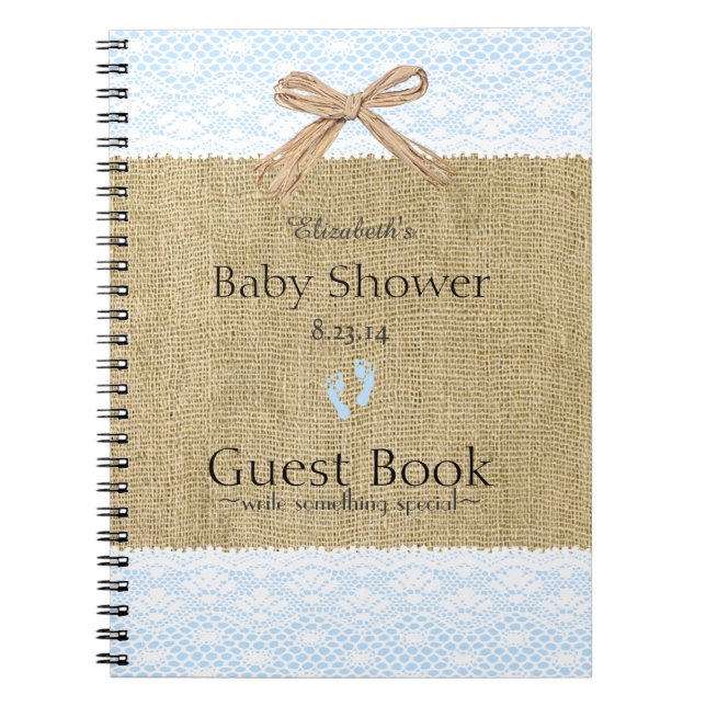 Livre bleu de toile de jute et d'invité de baby (Devant)