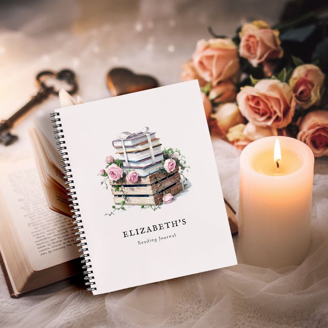 Livre Cadeau Rustique Rose mère Anniversaire livre (book lover gift reading club notebook bookish books stack watercolor roses mother bridal birthday)