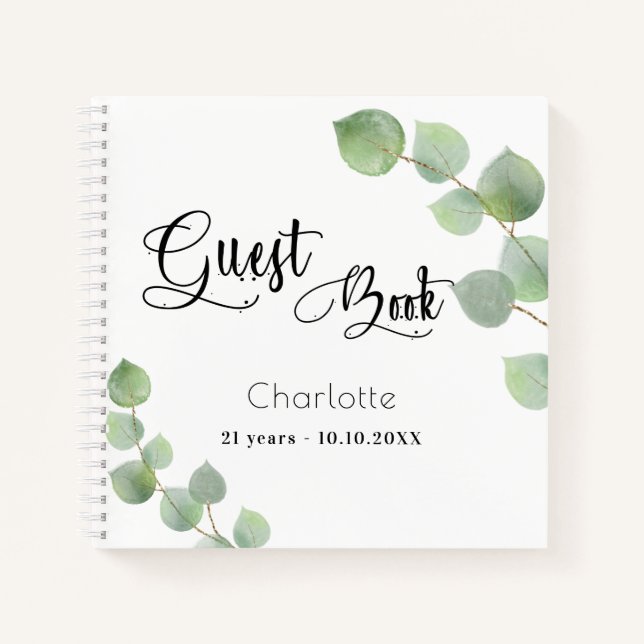 Livre d'anniversaire eucalyptus script vert (Devant)