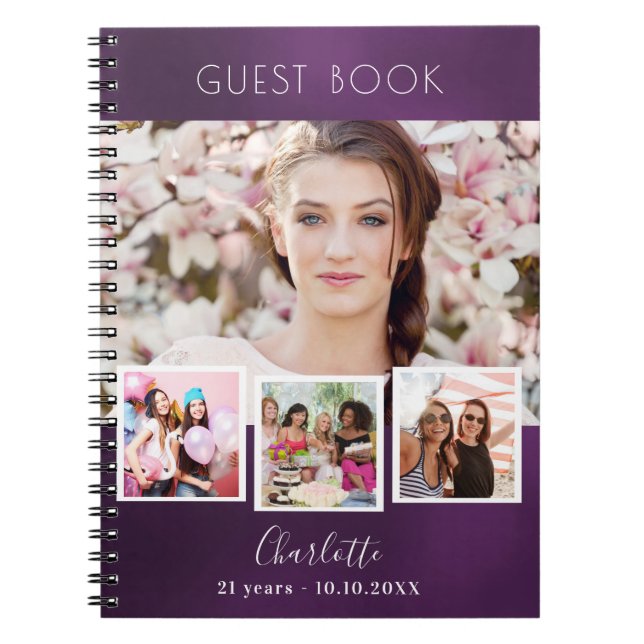 Livre d'anniversaire violet collage photo (Devant)