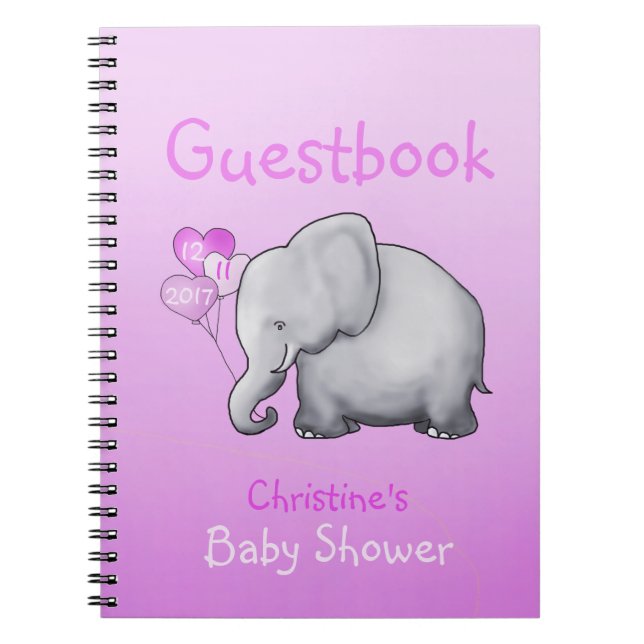 Livre d'Baby shower de fille aux éléphants roses (Devant)