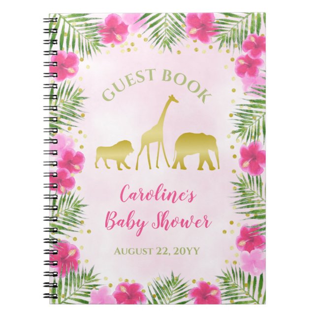 Livre d'Baby showers d'hôtes Gold Safari Pink Flor (Devant)
