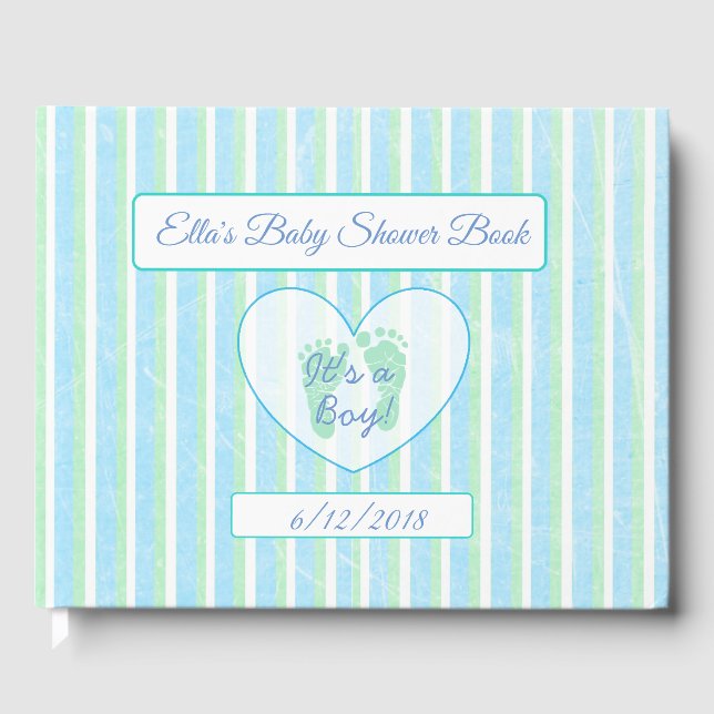 Livre de Baby shower personnalisé Blue & Green Str (Recto)