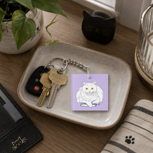 Livre de chat blanc drôle lisant humour violet