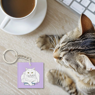 Livre de chat blanc drôle lisant humour violet