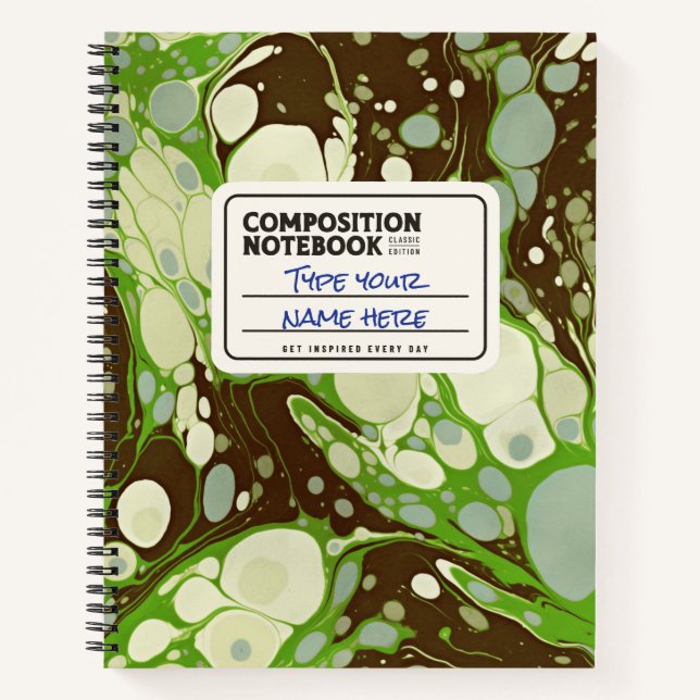 Livre de composition marbrée Personnaliser verte (Devant)