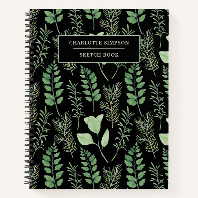 Livre de croquis botanique en vert noir (Devant)