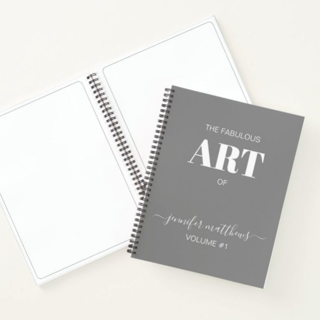 Livre de croquis personnalisé gris blanc Votre nom (Créateur téléchargé)