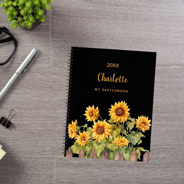 Livre de croquis tournesol noir floral rustique (Créateur téléchargé)