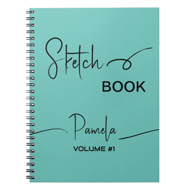 Livre de croquis Votre nom Script Turquoise Bleu (Devant)