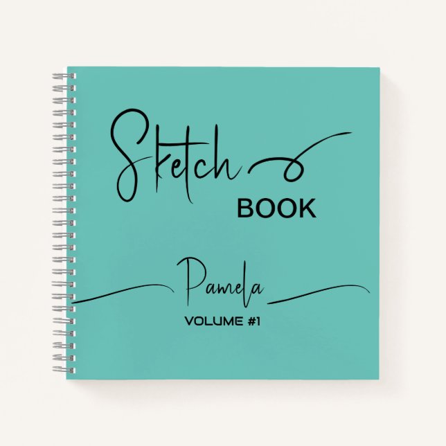Livre de croquis Votre nom Script Turquoise Bleu (Devant)