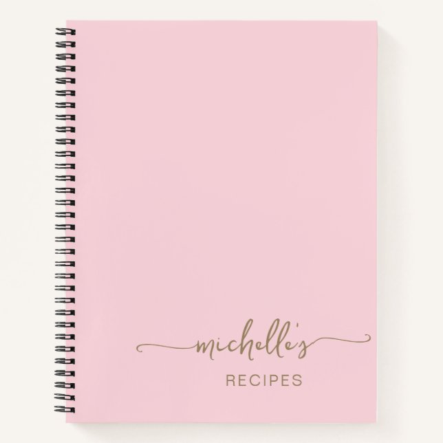 Livre de cuisine à l'encre dorée signature rose bl (Devant)