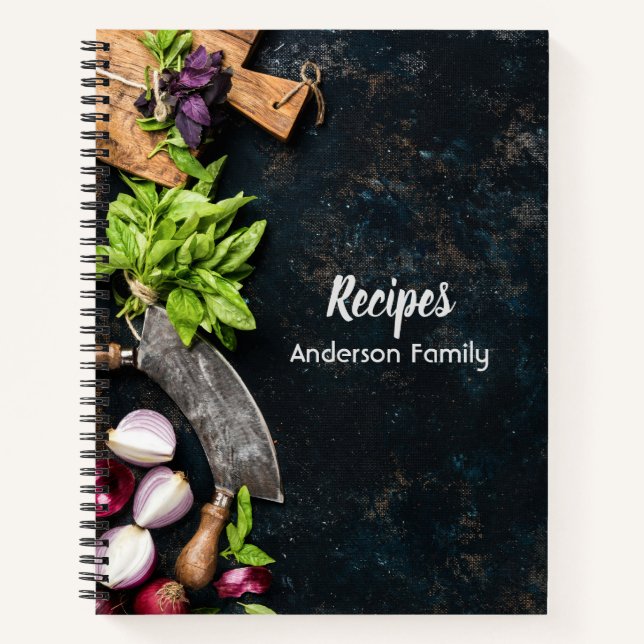 Livre de cuisine rustique carnet toile sombre herb (Devant)
