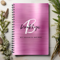 Livre de recettes à monogramme en métal brossé ros