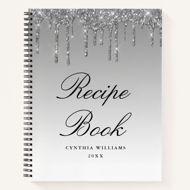 Livre de recettes à paillettes argentées écriture  (Devant)