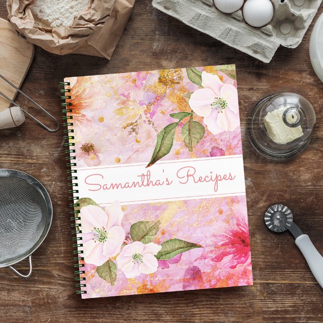 Livre de recettes, aquarelle vintage rose (Créateur téléchargé)