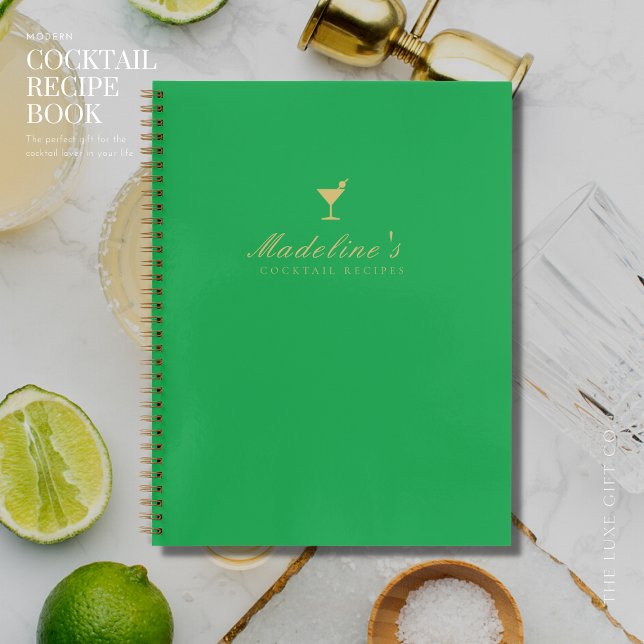 Livre de recettes de cocktails vert et blanc or mo (Créateur téléchargé)