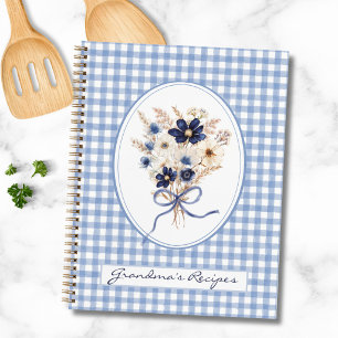 Livre de Recettes de Famille à Carreaux Fleur Bleu