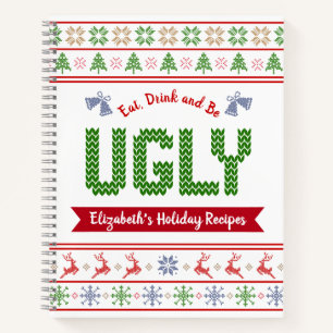 Livre de recettes de Noël avec un pull moche vert 