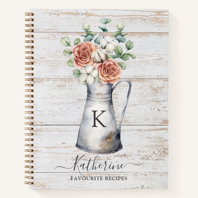 Livre de recettes de Rose de monogramme rustique e (Devant)