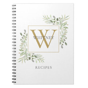Livre de recettes de verdure à monogramme doré élé