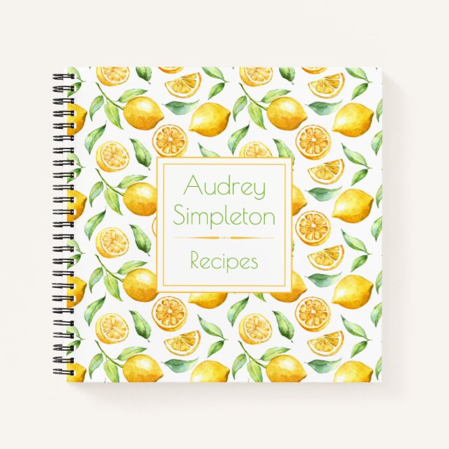 Livre de recettes Feuille de citrons d'aquarelle C (Devant)