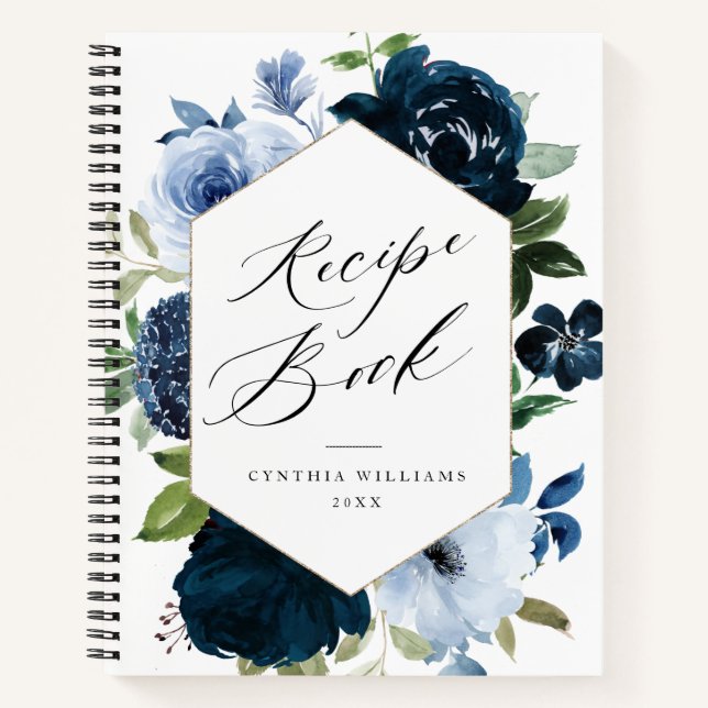 Livre de recettes floral bleu marine et bleu clair (Devant)