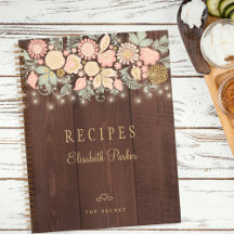 Livre de recettes floral en bois rustique élégant