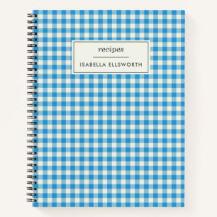 Livre de recettes personnalisé à carreaux bleus mi