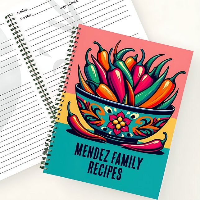 Livre de recettes personnalisé Mexique Chili Pop A (Custom Mexican Chile Pop Art Family Recipe Book)
