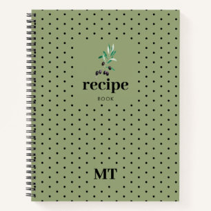 Livre de recettes vert olive Monogramme minimalist