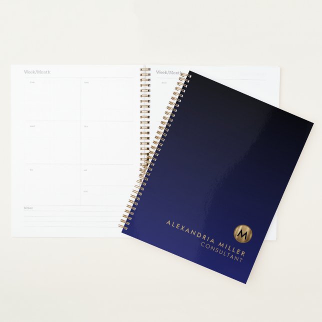 Livre de rendez-vous de Monogramme d'or brossé de  (Devant avec enveloppe)
