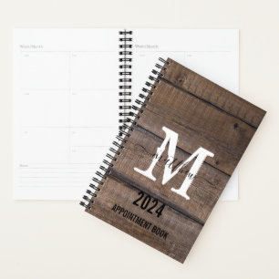 Livre de rendez-vous de script de monogramme rusti