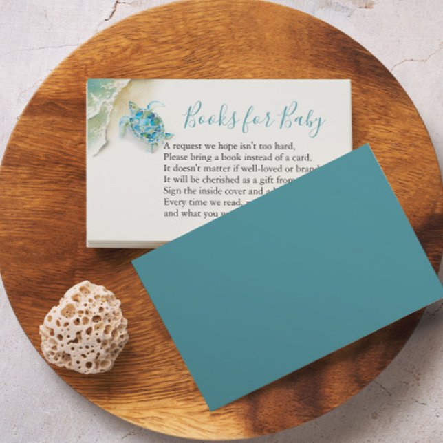 Livre De Tortues De Mer Pour Bébé Invitation Carte (Baby shower insert card book for baby watercolor sea turtle art by Victoria Grigaliunas DoTellABelle)