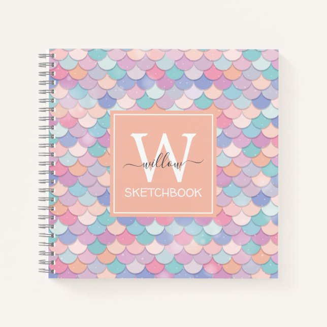 Livre d'esquisse moderne Monogram Joli Mermaid Ora (Devant)