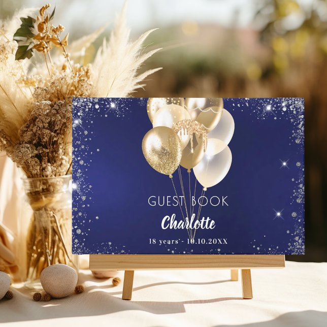Livre d'hôte anniversaire marine bleu or ballons (Créateur téléchargé)
