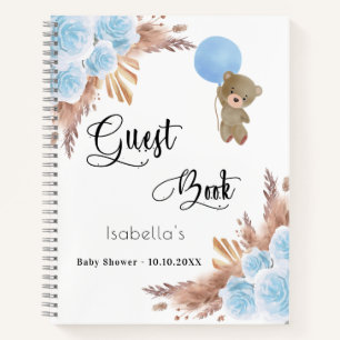 Livre d'hôte Baby shower bleu teddy pampas herbe