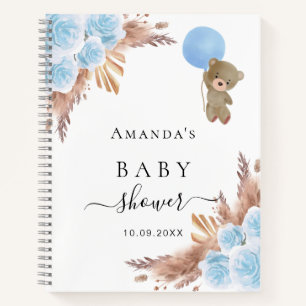 Livre d'hôte Baby shower bleu teddy pampas herbe