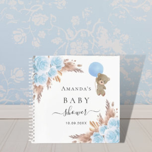Livre d'hôte Baby shower bleu teddy pampas herbe