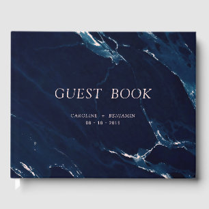 Livre d'hôte de la mariage moderne en marbre bleu 