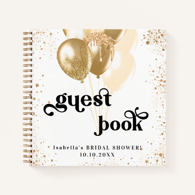 Livre d'hôte douche nuptiale blanc ballons d'or no (Devant)
