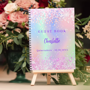 Livre d'hôte holographique rose violet Quinceanera