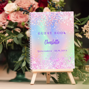 Livre d'hôte holographique rose violet Quinceanera