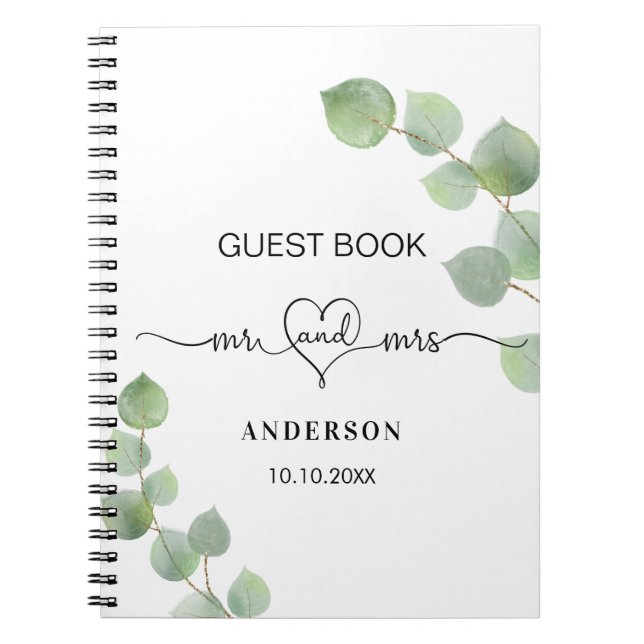 Livre d'hôte mariage eucalyptus m mrs heart (Devant)