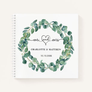 Livre d'hôte mariage eucalyptus wreath m mrs heart