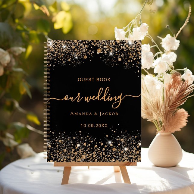 Livre d'hôte mariage parties scintillant d'or noir (Créateur téléchargé)
