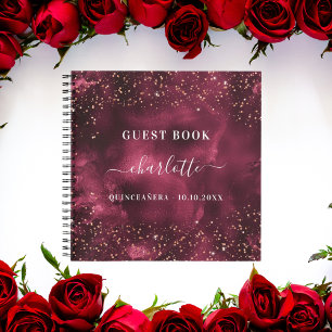 Livre d'hôte Quinceanera bordeaux or rose