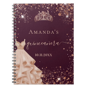 Livre d'hôte Quinceanera bourgogne rose or tiara